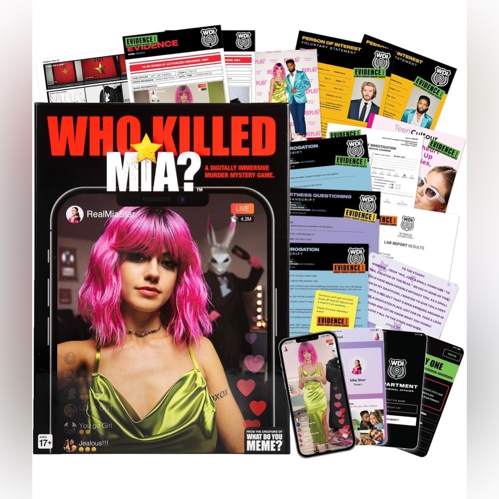 Who Killed Mia?‎ Murder Mystery Game - Black, White, Pink
